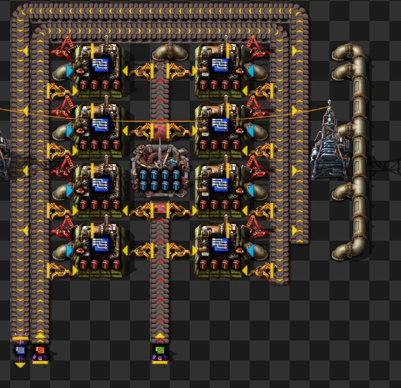 A Processing Unit factory with filter inserters to indicate which items go
on different belts